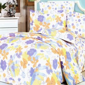 Blancho Bedding - [Purple Orange Flowers] 100% Cotton 7PC Bed In A Bag (Queen Size) (Sku: Biab(Mf02-3/Cfr01-3/Plw01X2))