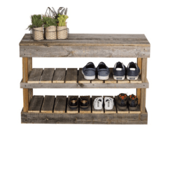 Woven Paths Rustic Wood 2 -Tier Shoe Rack Bench with Storage, Brown (Color: brown)