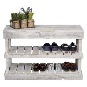 Woven Paths Rustic Wood 2 -Tier Shoe Rack Bench with Storage, Brown (Color: White)