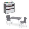 4-Piece Toddler Playroom Set â€šÃ„Ã¬ Includes Play Table with Dry Erase Tabletop and 6 Bin Toy Organizer with Reusable Vinyl Cling Stickers, Grey/White