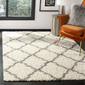 Daley Geometric Plush Shag Area Rug, Ivory/Grey, 5'1" x 7'6" (Actual Color: Ivory/Grey)