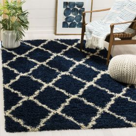 Daley Geometric Plush Shag Area Rug, Ivory/Grey, 5'1" x 7'6" (Actual Color: Navy/Ivory)