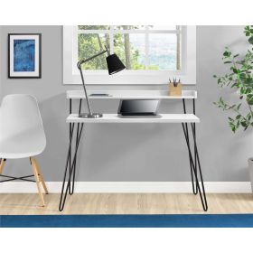 Griffin Retro Computer Desk with Riser, White (Color: White/Black)