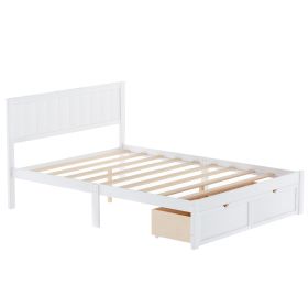 Full Size White Wooden Bed Frame with Underbed Storage Drawers - Ultimate Practicality and Comfort, Perfectly Fits Any Home Decor (Color: White)