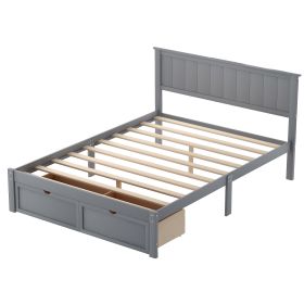 Full Size White Wooden Bed Frame with Underbed Storage Drawers - Ultimate Practicality and Comfort, Perfectly Fits Any Home Decor (Color: Gray)