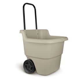 15 Gallon Resin Rolling Lawn and Utility Cart with Retractable Handle (Color: Beige)