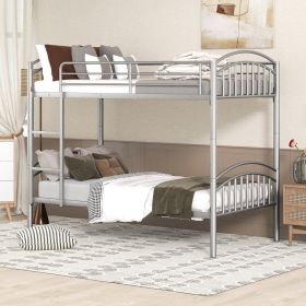 Twin Over Twin Metal Bunk Bed; Divided into Two Beds (Color: Silver)