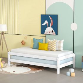 Solid Platform Bed Twin Size;  2 Twin Wood Bed Guest Bed Stackable Bed (Color: White)