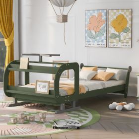 Twin Size Plane Shaped Platform Bed with Rotatable Propeller and Shelves (Color: Green)