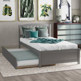 Twin size Platform Bed Wood Bed Frame with Trundle (Color: Gray)