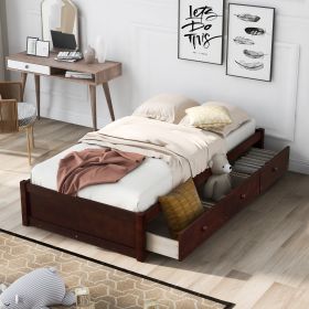 Twin Size Platform Storage Bed with 3 Drawers (Color: Cherry)