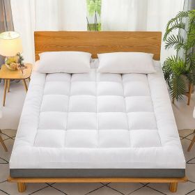 Mattress Topper Pad Quilted Mattress Cover Bed Protector King Queen Full Twin Size (Color: White, size: King)