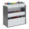 4-Piece Toddler Playroom Set â€šÃ„Ã¬ Includes Play Table with Dry Erase Tabletop and 6 Bin Toy Organizer with Reusable Vinyl Cling Stickers, Grey/White