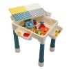 6-In-1 Multi Activity Plastic Table and 2 Chair Set;  Play Block Table with 71 PCS Compatible Big Building Bricks Toy for Toddlers;  Water Table;  Pla