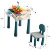 6-In-1 Multi Activity Plastic Table and 2 Chair Set;  Play Block Table with 71 PCS Compatible Big Building Bricks Toy for Toddlers;  Water Table;  Pla